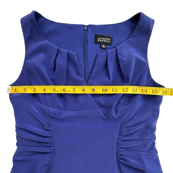 ADRIANNA PAPELL Cornflower Blue Ruched Pleated Dress Sheath Cocktail Size 6 - Picture 8 of 15